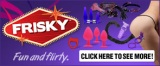 Frisky Web Banner Fun and Flirty with items on purple 295 x 121