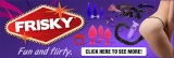 Frisky Fun and Flirty on purple with items web banner 514 x 172